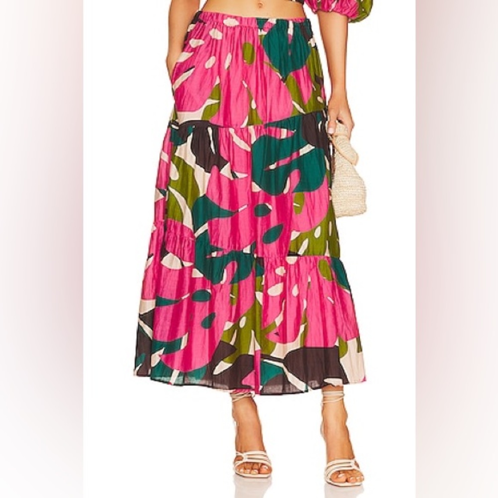 Velvet by Graham & Spencer Lydia Pink and Green Maxi Skirt size Small